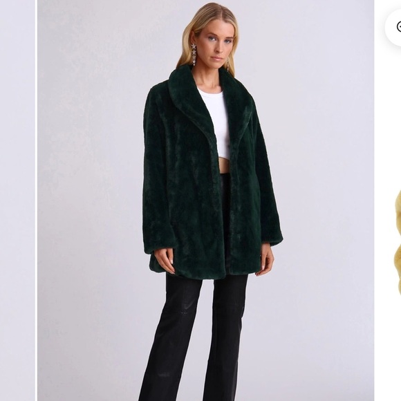 Avec Les Filles Faux Fur Emerald Green Shawl Collar Coat - Picture 2 of 11